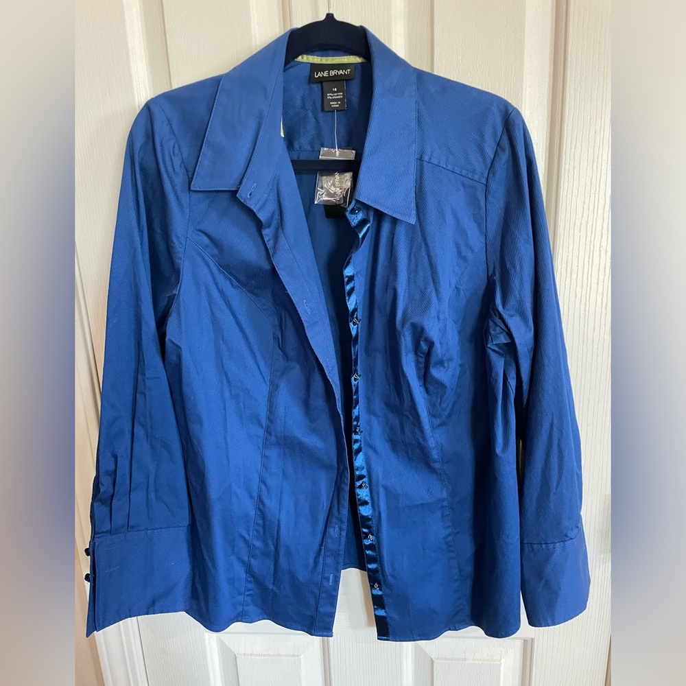 NWT Lane Bryant button down long sleeve shirt Blue Size 18